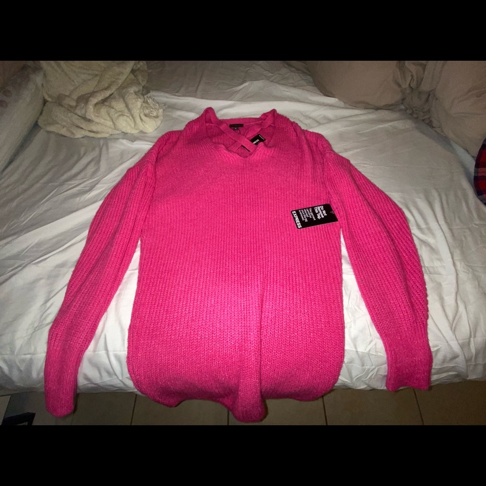 Pink cross cross v neck sweater